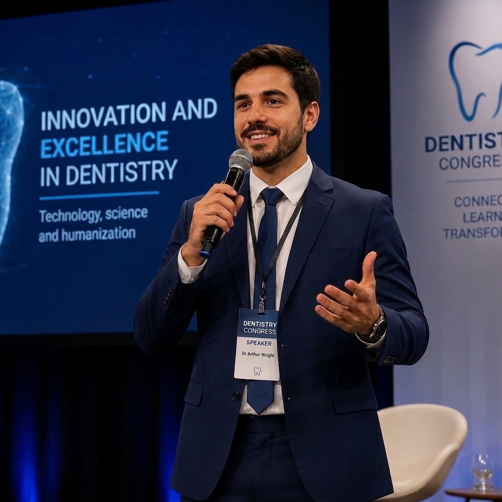 Dr. Arthur Wright lecturing at a dentistry congress